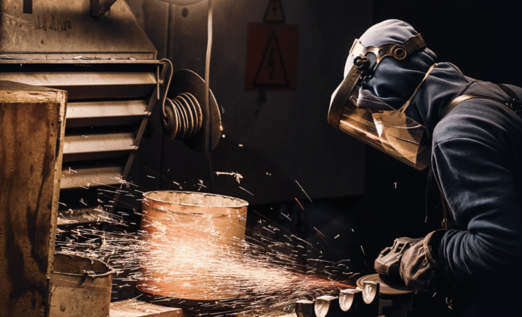 Technician operating advanced precision machinery at Accurate Edge